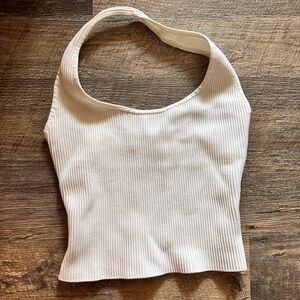 Babaton Ribbed White Halter Top